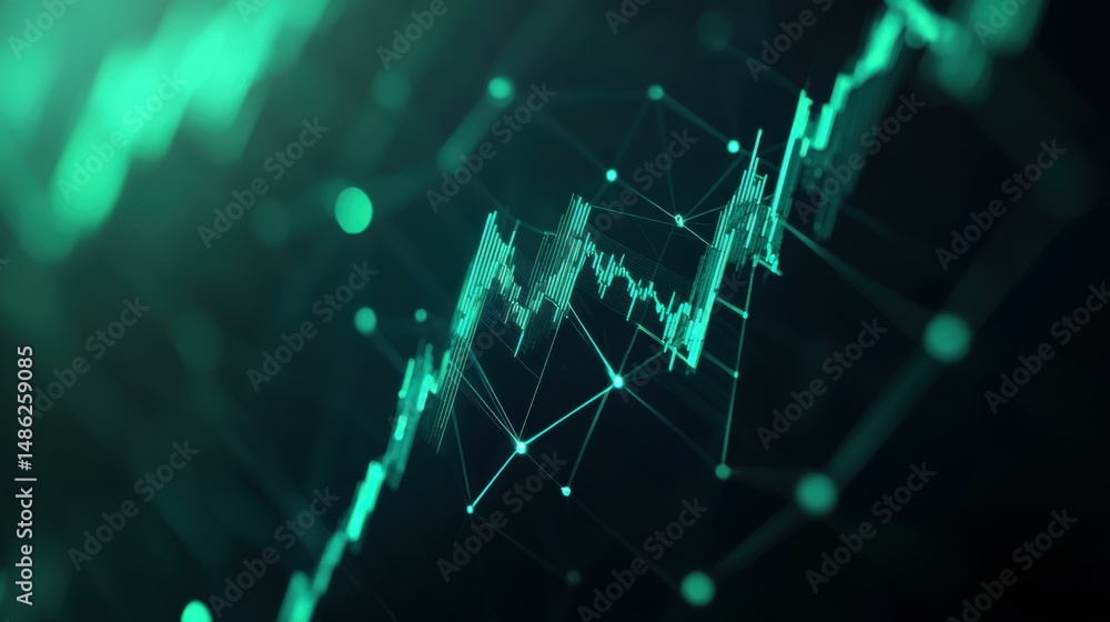 Poster abstract green digital matrix with glowing lines and graphs for financial and technology backgrounds