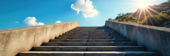 Obraz premium Iconic Hollywood landmark stairs leading upwards towards a bright, sunny sky Perfect for travel, cityscape, or success themed projects Asphalt, concrete, steps, urban, architecture , background, day