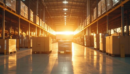 Expansive Storage Facility with Barcode Scanners at Sunset Glow