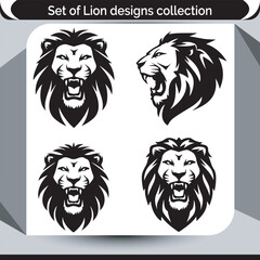 Elegant Lion Head and Body Silhouettes for Branding and Logo Design