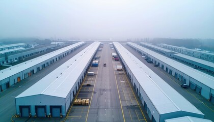 Aerial View of a Sprawling Storage Facility in Rolling Fog