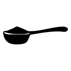 Black and white illustration of a filled measuring spoon on white background
