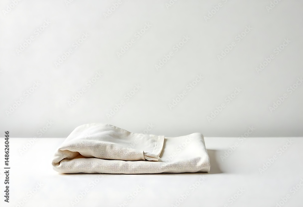 Poster generative ai: still life of folded natural linen on a pristine white surface with ample copy space