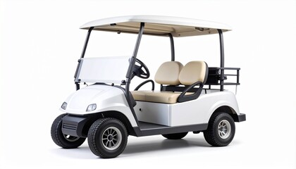 Side View Mockup of a White Golf Cart on White Background