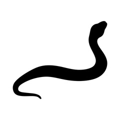 Black silhouette of a sinuous snake with raised head on white background