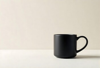 Generative AI Still Life of a Black Ceramic Mug Against Neutral Backdrop