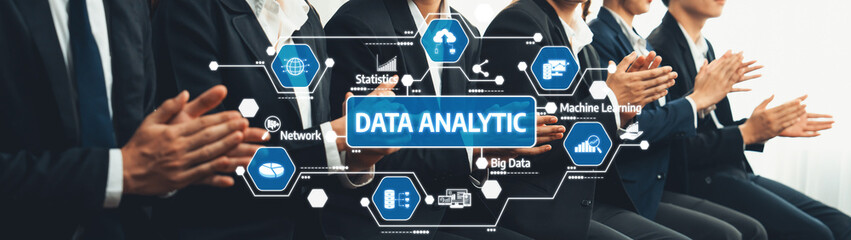 Data Analytics Integration in Business Environment with Professionals Applauding for Successful Presentation and Visual Data Representation. Amity