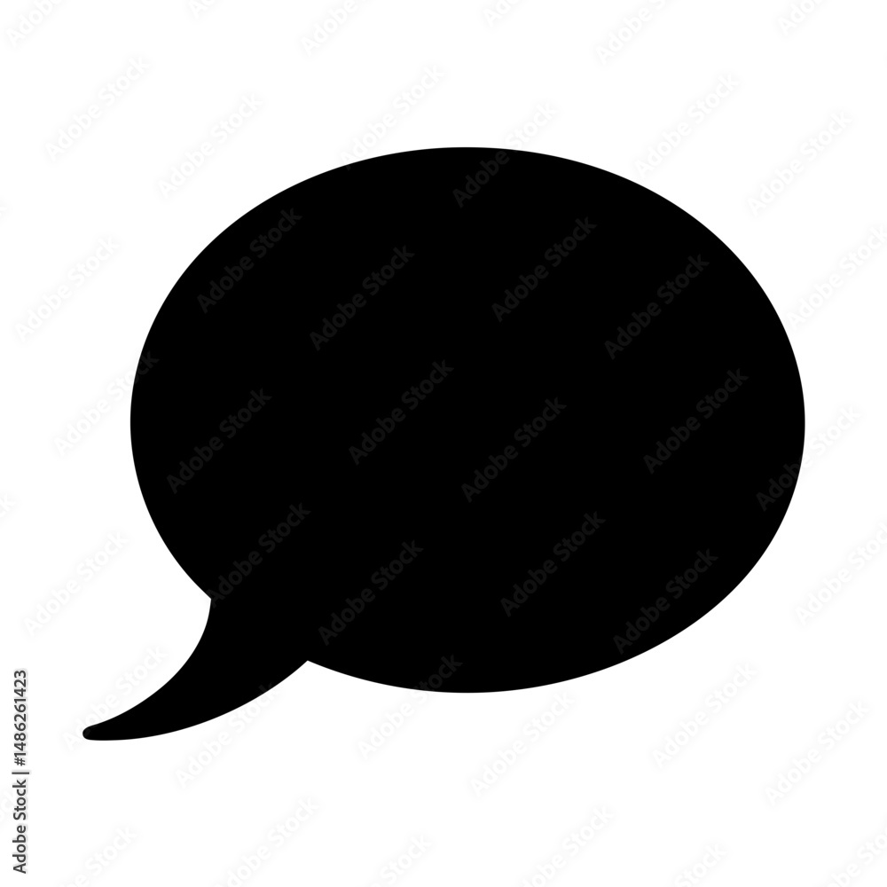 Poster a simple black speech bubble suggesting dialogue and conversation in design