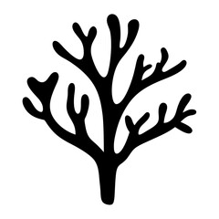 Abstract Black and White Seaweed Branch Silhouette Against White Background Image