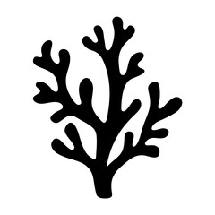 Abstract black and white seaweed illustration with multiple branching structures reaching upward