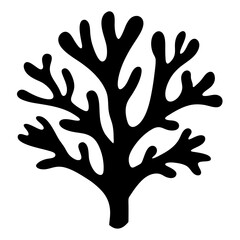 Black silhouette of a staghorn coral on a white isolated background