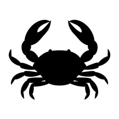 Simple black crab silhouette with claws raised on a white background