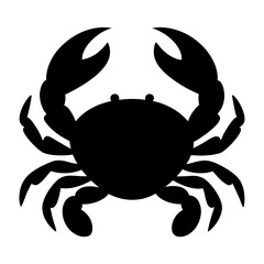 Black silhouette illustration of a crab on a white background, simple design