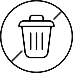 Trash Can Prohibited Linear Symbol Drawn with Thin Line
