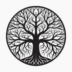 Outline of a large tree with numerous branches extending outward on white background.