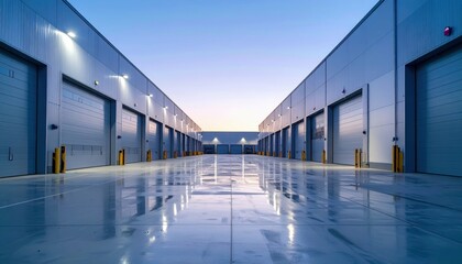 Obraz premium Sterile Industrial Distribution Center with Dusk Lighting Effect