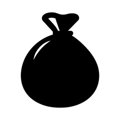 Stylized black silhouette image of a tied sack or bag on white