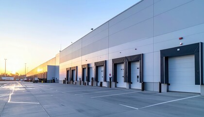 Obraz premium Sterile Distribution Center with Loading Docks in Early Morning Light