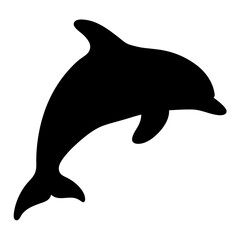 Black silhouette of a playful dolphin leaping out of the clear ocean water