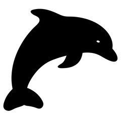 Silhouette of a Jumping Dolphin with Eye and Fin Detail on White