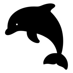 Black silhouette of a playful jumping dolphin in a simplistic design