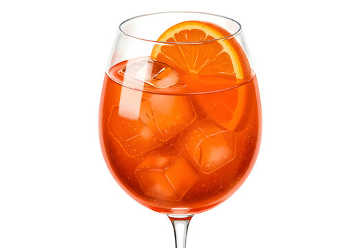 Refreshing Aperol Spritz Cocktail with Orange Slice and Ice Cubes on Transparent Background
