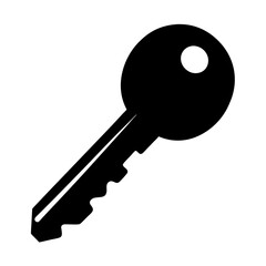 Silhouette Illustration of a Simple Standard Door Key on White Background