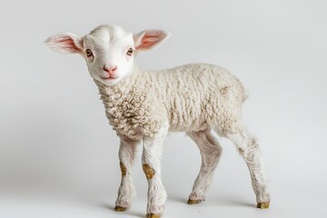 Obraz premium • White-faced newborn lamb standing, isolated on white -