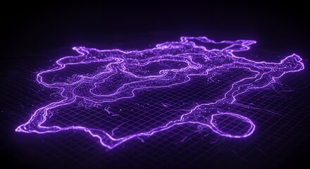 Abstract Neural Network Visualization with Glowing Purple Lines and Grid Structure