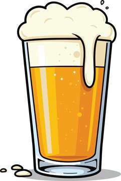 Beer glass vector illustration &ndash; Frosty pint with foam overflow and bubbles. Alcohol drink clipart