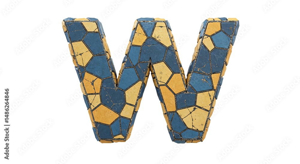 Fototapete the letter w with an abstract design using blue and yellow tiles and light background