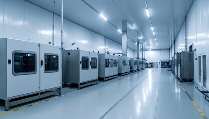 Naklejka premium Sterile Refrigerated Warehouse at Night with Flickering Lights