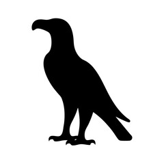 Black silhouette of an eagle standing on the ground looking to left