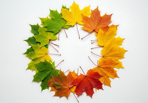 Colorful maple leaves arranged in a circle