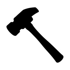 Simple black silhouette of a hammer tool used in construction projects