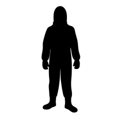 Silhouette of a person in a protective suit, likely for hazardous material handling