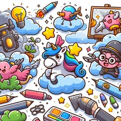 set of funny cartoon characters
