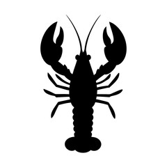 Black Silhouette of a Lobster on a White Background with Prominent Claws