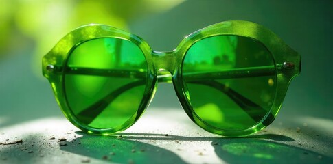 Stylish green leaves shaped sunglasses, perfect for summer Eco-friendly design, nature inspired, vibrant foliage, trendy eyewear, botanical fashion accessory , sunglasses, leaf