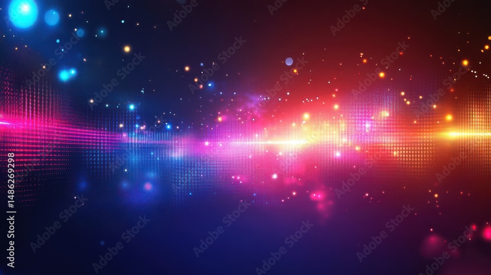 Poster abstract background with colorful lights and bokeh effect in a dark space environment design