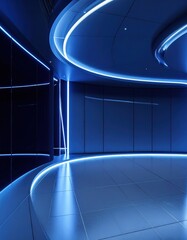 Obraz premium A modern office space showcases innovative design with illuminated curves and smooth surfaces.