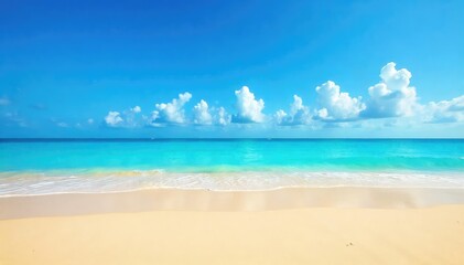Endless expanse of golden sand meets turquoise ocean under a vibrant blue sky Perfect for travel, vacation, and summer themes Ideal for website banners and desktop wallpapers , ocean, calm