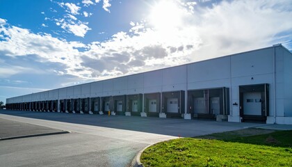 Obraz premium Vast Cold Storage Facility with Loading Docks and Dramatic Shadows