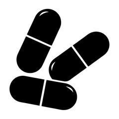Black and white image showing three capsule pills on a white background