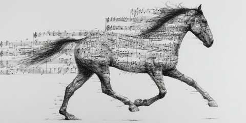 Running horse composed of musical notation