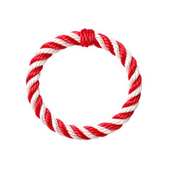 Fototapeta premium Circular rope made of twisted red and white fibers, ideal for various uses. This sturdy item can be utilized crafts