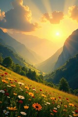 Serene landscape bathed in golden sunlight, conveying a sense of peace and divine connection Perfect for meditation, faith, and spiritual themes , nature, sunset