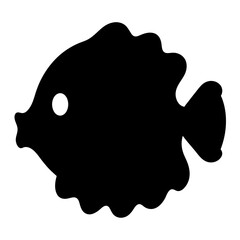 Simple black silhouette of a stylized tropical fish with white eye