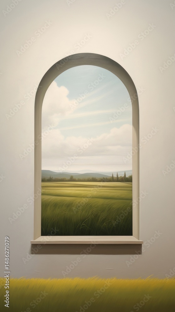 Poster minimal space tiny arch window architecture nature sky.