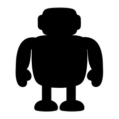 Silhouette of boxy robot figure with rounded edges standing on two legs